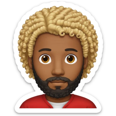 Black man with curly blonde hair and a black beard sticker