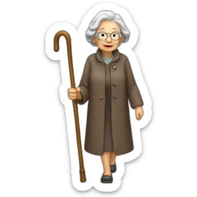 Old woman walking cane sticker