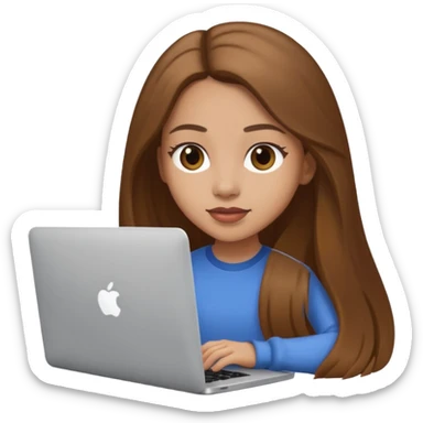 light skin girl in long brown hair with macbook sticker