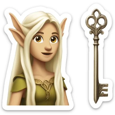an elf woman login holding a big key sticker