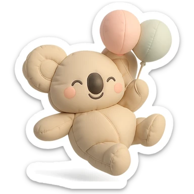 happy koala floating with pastel balloons in cushion style sticker