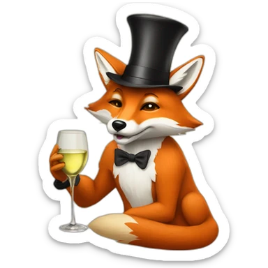 Fox drinking white wine wearing high hat sticker