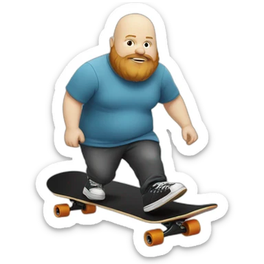 fat white bald skater with dark-blond beard on a skateboard sticker