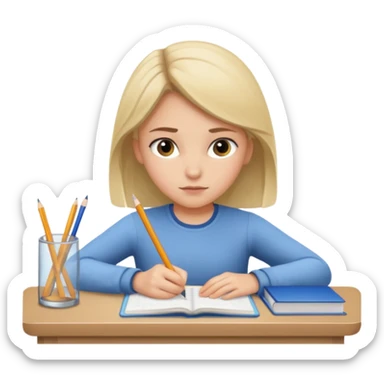 girl focused on homework at a table sticker