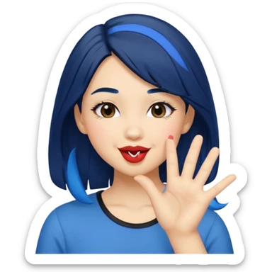 A human girl with blue black hair blowing kisses sticker