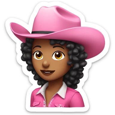 cowgirl with black curly hair wearing a pink cowgirl hat sticker