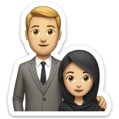 White guy in suit with short brown hair in interracial couple with brown skinned hijabi woman sticker