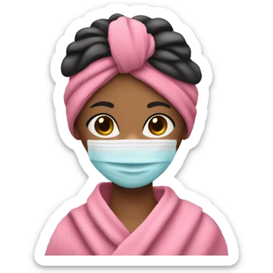 Girl with long eyelashes, a face mask, and a towel headwrap sticker