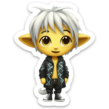 an edgy cute kawaii vernid-fionbri with splash patterns full body sticker