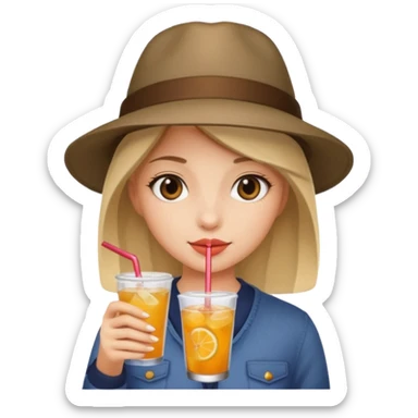 girl with hat and drink, no glasses sticker