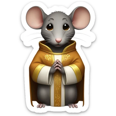 Praying antropomorphic rat dressed as a priest. sticker