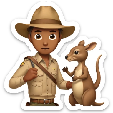 human male wearing an Australian outback hat fighting a kangaroo sticker