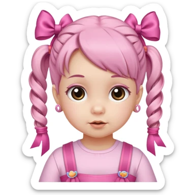 a baby girl with two ponytails and pink ribbons sticker