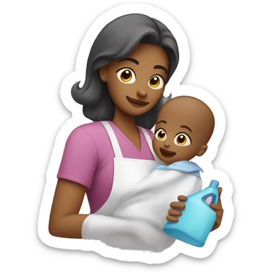 Mom cleaning the baby sticker