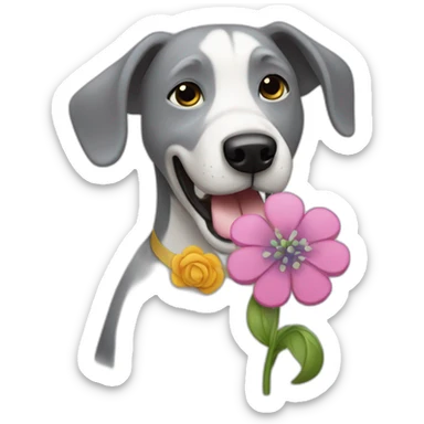 A Grey dog eating a flower and dance  sticker