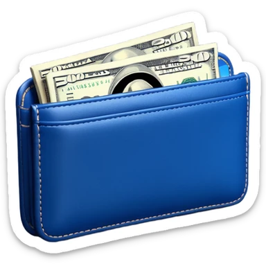 Rich emoji style Deep Blue leather wallet with dollar bills, luxury money vibe, premium 3D emoji, ultra clean, high detail, no background sticker