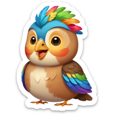 Bird singing with eyes closed and face looking upward. Cute color sticker