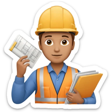 thinking construction worker that holds architecture plan sticker