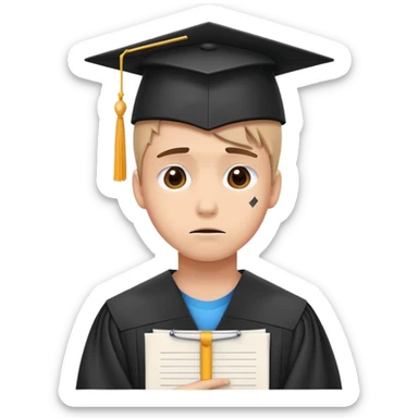 sad student with a failed test paper and a graduation cap sticker