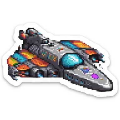 retro space cruiser with rounded edges and colorful details sticker