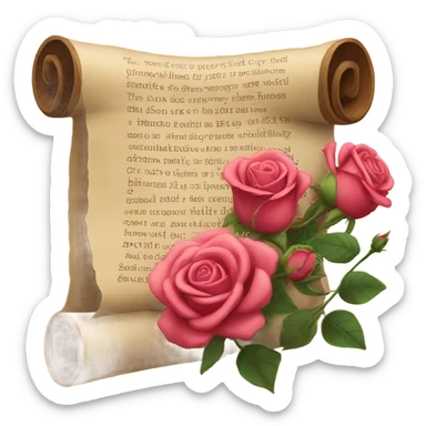 Realistic valentine poetry scroll with roses sticker