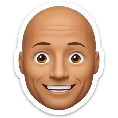 Minimalist Dwayne Johnson emoji, apple style, bald, big smile, expressive eyes sticker