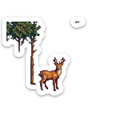 pixel art peaceful deer, retro style, warm muted colors, subtle grain, nostalgic aesthetic sticker