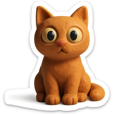 cat sitting with big eyes and soft lighting in claymation style sticker