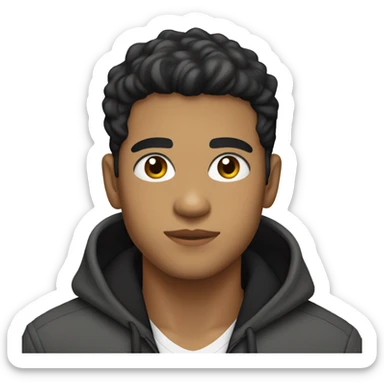 25-year old latino, light-brown skin, with black eyes and short hair, wearing a hoodie under a blazer sticker