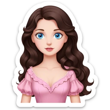 Beautiful royal Brunette with blue eyes and long wavy  hair in pink vintage  sticker