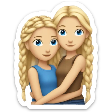 Blonde girl with blue eyes hugging a tan girl with braids sticker