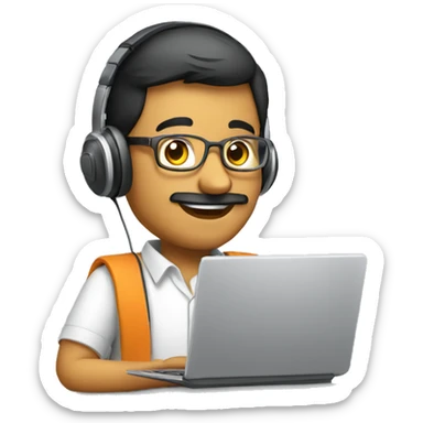 an indian online maths tutor teaching through the laptop wearing a headset sticker