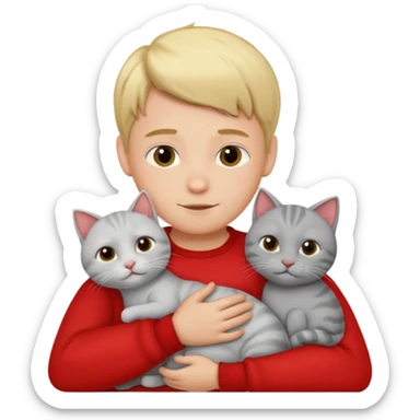 Make 20 gray cats cudling a kid that’s a boy wearing all red and he’s blond sticker