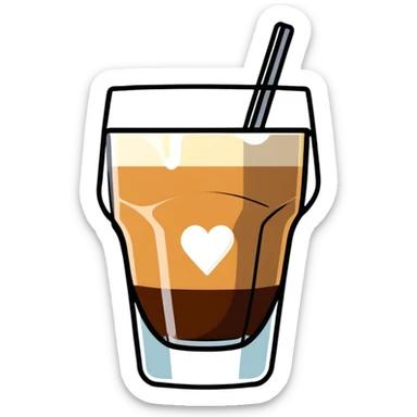 Cortado espresso drink in a small Gibraltar glass, milk and espresso coffee sticker