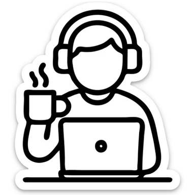 emoji ios 18, guy in headphones at computer, drinking coffee sticker