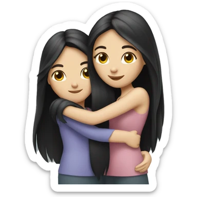 Two white girls with long black hair hugging. sticker