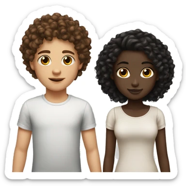girl emoji light skin with curly brown hair and a boy emoji dark skin with curly hair black hair brown eyes sticker