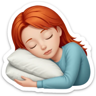 A red-haired girl sleeps on a pillow sticker