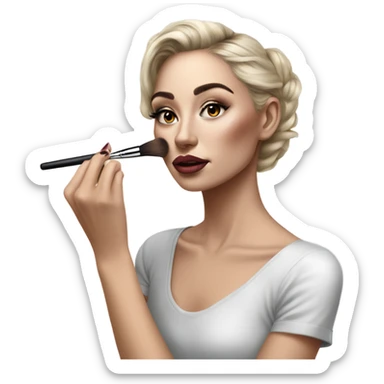 Hyper Realistic Beautiful lightly tattooed woman applying make-up  sticker