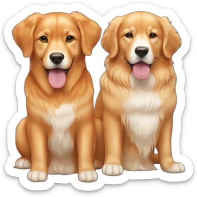 one orange cat and two golden retriever dogs sticker