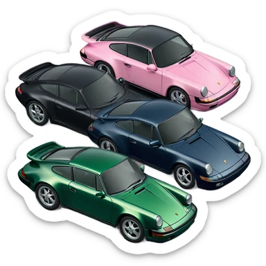 a black,dark green, 2 navy blue, light pink, another dark green Porsche 911s lined up next to each other - in total 6 cars sticker