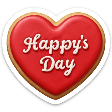 Heart-shaped cookie with red icing emoji, write happy valentine's day on top of the red icing in white icing sticker