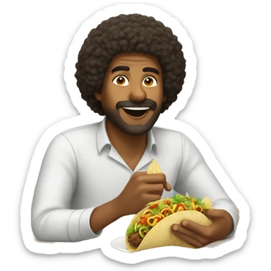 Guy with afro eating tacos with salsa sticker