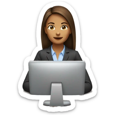 A woman medium straight brown hair and medium skin tone Working on computer in office emoji sticker