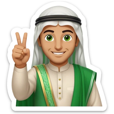 Tanned Arab Saudi man with green eyes, wearing an agal and traditional attire, smiling happily and giving a big thumbs-up sticker