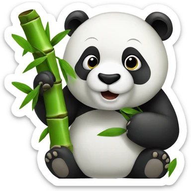 A panda eating a bamboo sticker