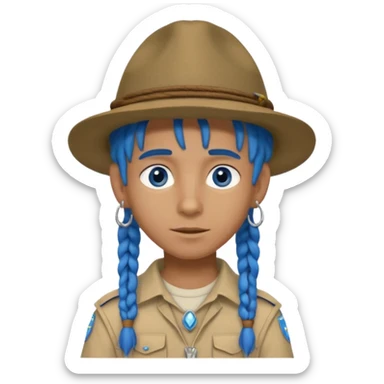 very handsome boy big blue eyes, scout boy with, blue dreadlocks, and big earrings and scouts hat sticker