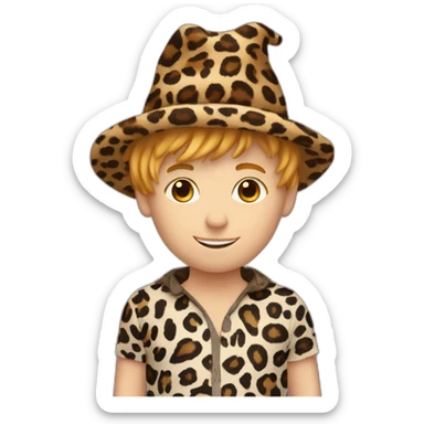 white boy with back hair in leopard and magic hat sticker