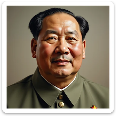 realistic photorealistic portrait of Mao Zedong as the chairman of the Chinese Communist Party, red background sticker