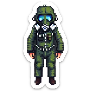 person wearing a gas mask sticker